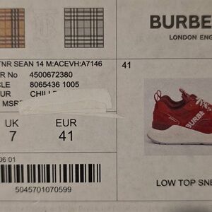 Burberry Burgundy Sneakers with White Laces